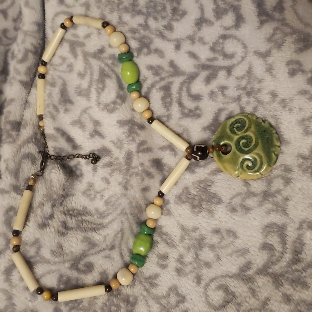 Boho bone and clay necklace